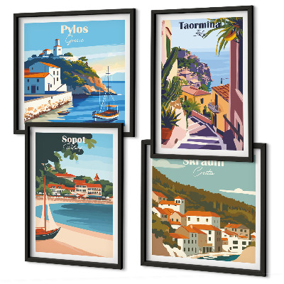 Ensemble de 4 tableaux Illustrations de villes balnéaires