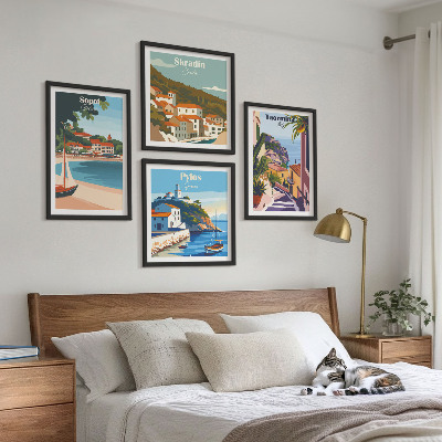 Ensemble de 4 tableaux Illustrations de villes balnéaires