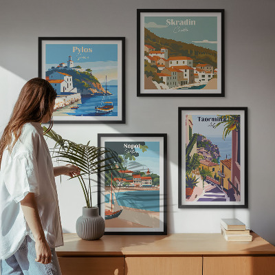 Ensemble de 4 tableaux Illustrations de villes balnéaires