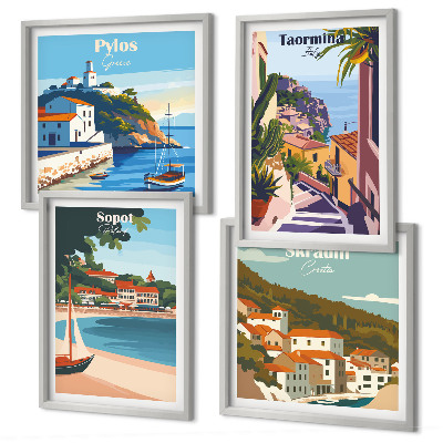 Ensemble de 4 tableaux Illustrations de villes balnéaires