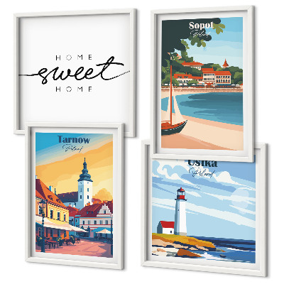 Ensemble de 4 tableaux Villes polonaises ustka tarnów sopot
