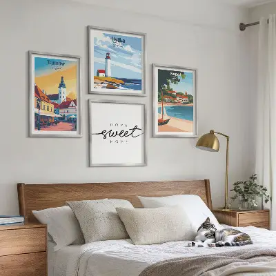 Ensemble de 4 tableaux représentant les villes polonaises d'Ustka, Tarnów et Sopot