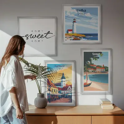 Ensemble de 4 tableaux représentant les villes polonaises d'Ustka, Tarnów et Sopot