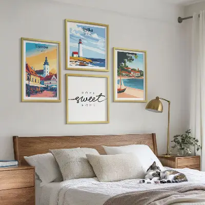 Ensemble de 4 tableaux représentant les villes polonaises d'Ustka, Tarnów et Sopot