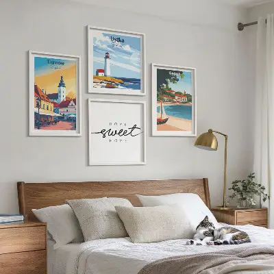 Ensemble de 4 tableaux représentant les villes polonaises d'Ustka, Tarnów et Sopot