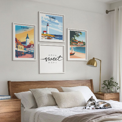 Ensemble de 4 tableaux Villes polonaises ustka tarnów sopot