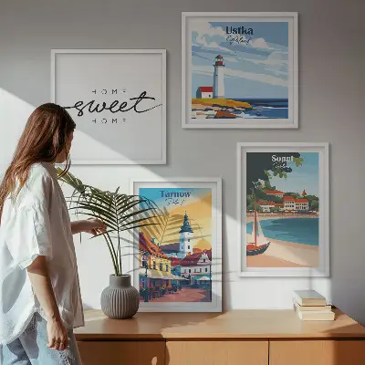 Ensemble de 4 tableaux représentant les villes polonaises d'Ustka, Tarnów et Sopot