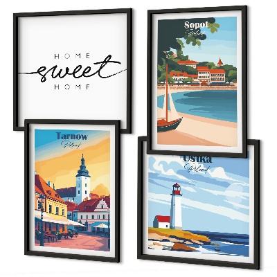 Ensemble de 4 tableaux Villes polonaises ustka tarnów sopot