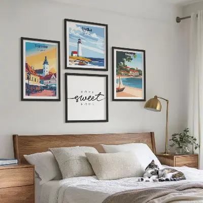Ensemble de 4 tableaux représentant les villes polonaises d'Ustka, Tarnów et Sopot
