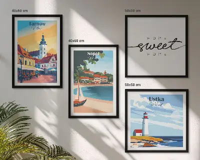 Ensemble de 4 tableaux représentant les villes polonaises d'Ustka, Tarnów et Sopot