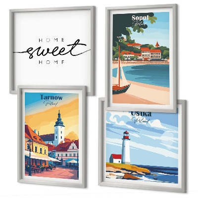 Ensemble de 4 tableaux Villes polonaises ustka tarnów sopot