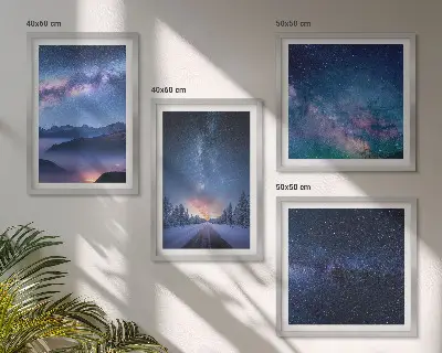 Tableau polyptyque 4 pièces ciel nocturne sur les montagnes en hiver