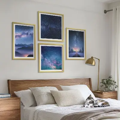Tableau polyptyque 4 pièces ciel nocturne sur les montagnes en hiver