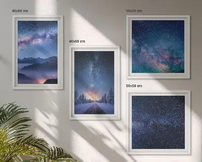 Tableau polyptyque 4 pièces ciel nocturne sur les montagnes en hiver