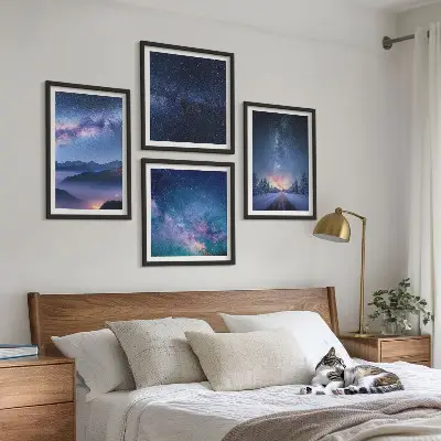 Tableau polyptyque 4 pièces ciel nocturne sur les montagnes en hiver