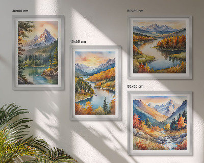 Ensemble de 4 tableaux Paysages de montagne avec une rivière