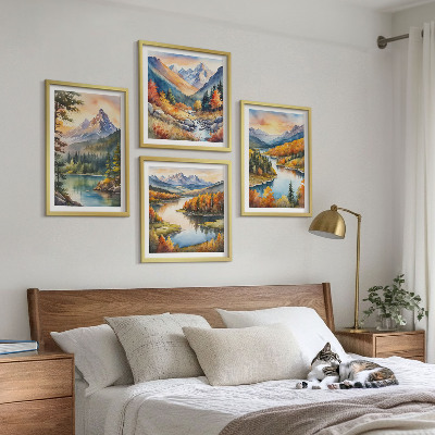Ensemble de 4 tableaux Paysages de montagne avec une rivière