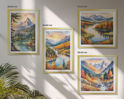 Ensemble de 4 tableaux Paysages de montagne avec une rivière
