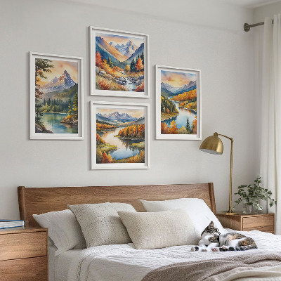 Ensemble de 4 tableaux Paysages de montagne avec une rivière