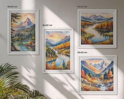 Ensemble de 4 tableaux Paysages de montagne avec une rivière