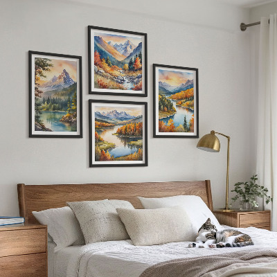 Ensemble de 4 tableaux Paysages de montagne avec une rivière