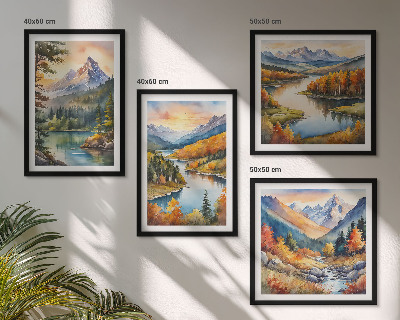 Ensemble de 4 tableaux Paysages de montagne avec une rivière