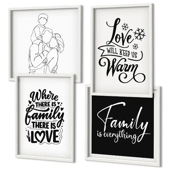 Mur de tableaux sur le thème de la famille, de l'amour, de la chaleur et du foyer