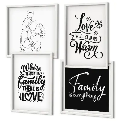 Mur de tableaux sur le thème de la famille, de l'amour, de la chaleur et du foyer