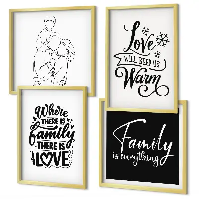 Mur de tableaux sur le thème de la famille, de l'amour, de la chaleur et du foyer
