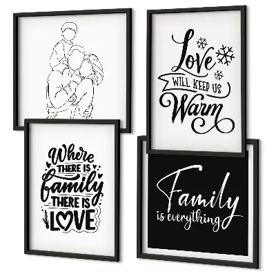 Mur de tableaux sur le thème de la famille, de l'amour, de la chaleur et du foyer