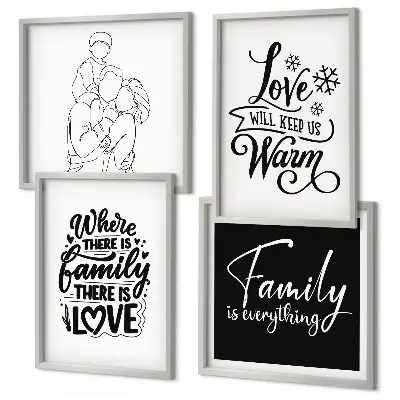 Mur de tableaux sur le thème de la famille, de l'amour, de la chaleur et du foyer