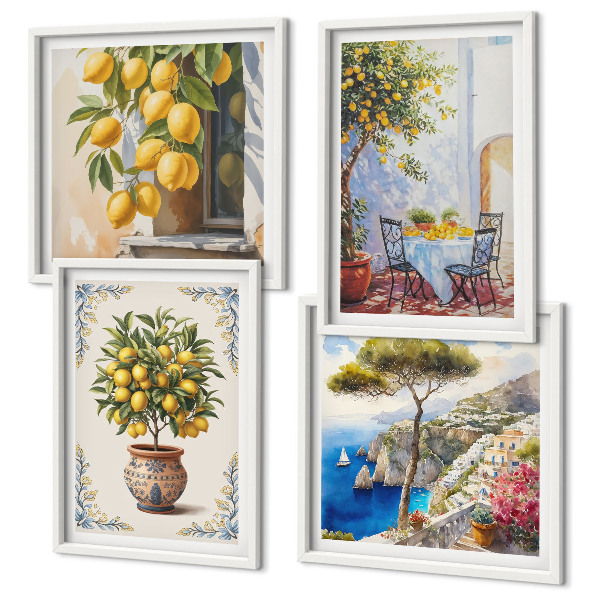 Ensemble de 4 tableaux Citronniers au soleil