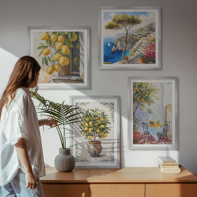 Ensemble de 4 tableaux Citronniers au soleil