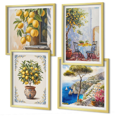 Ensemble de 4 tableaux Citronniers au soleil