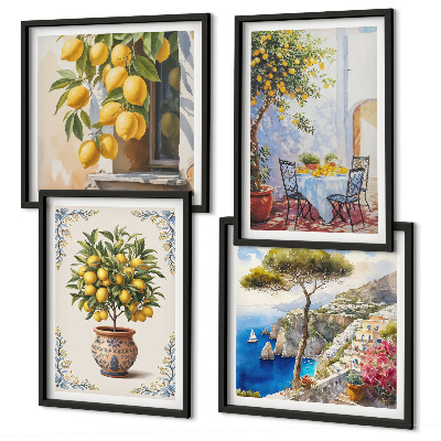 Ensemble de 4 tableaux Citronniers au soleil