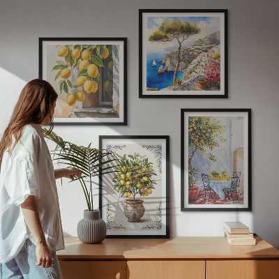 Ensemble de 4 tableaux Citronniers au soleil