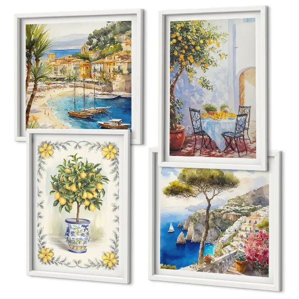 Tableau polyptyque vue sur une mer de citronniers en 2 cadres