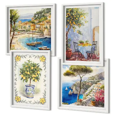 Tableau polyptyque vue sur une mer de citronniers en 2 cadres