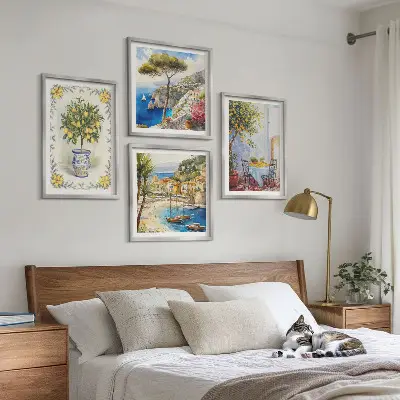 Tableau polyptyque vue sur une mer de citronniers en 2 cadres