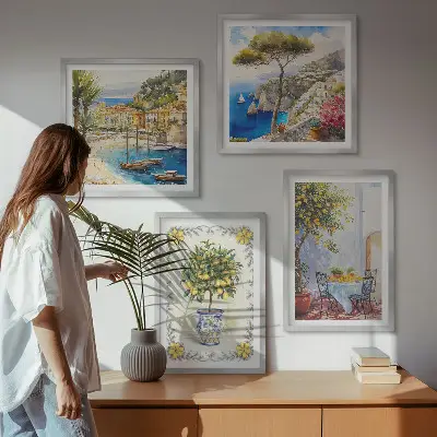 Tableau polyptyque vue sur une mer de citronniers en 2 cadres