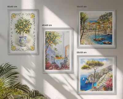 Tableau polyptyque vue sur une mer de citronniers en 2 cadres