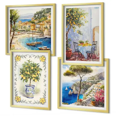 Tableau polyptyque vue sur une mer de citronniers en 2 cadres