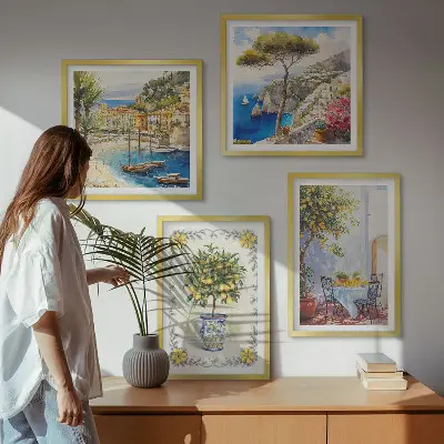 Tableau polyptyque vue sur une mer de citronniers en 2 cadres