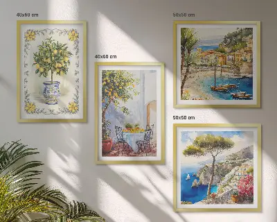 Tableau polyptyque vue sur une mer de citronniers en 2 cadres