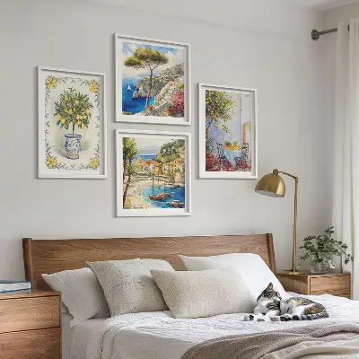 Tableau polyptyque vue sur une mer de citronniers en 2 cadres