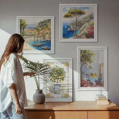 Tableau polyptyque vue sur une mer de citronniers en 2 cadres
