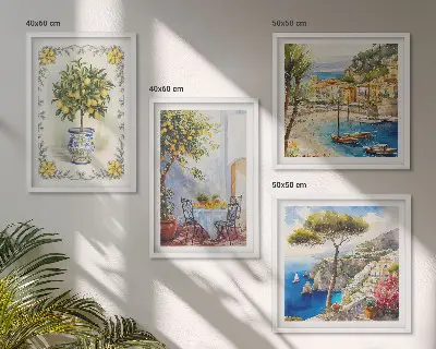 Tableau polyptyque vue sur une mer de citronniers en 2 cadres