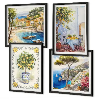 Tableau polyptyque vue sur une mer de citronniers en 2 cadres