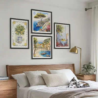 Tableau polyptyque vue sur une mer de citronniers en 2 cadres