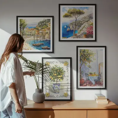Tableau polyptyque vue sur une mer de citronniers en 2 cadres